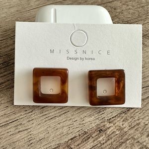 Brown Square Fashion Statement Earrings